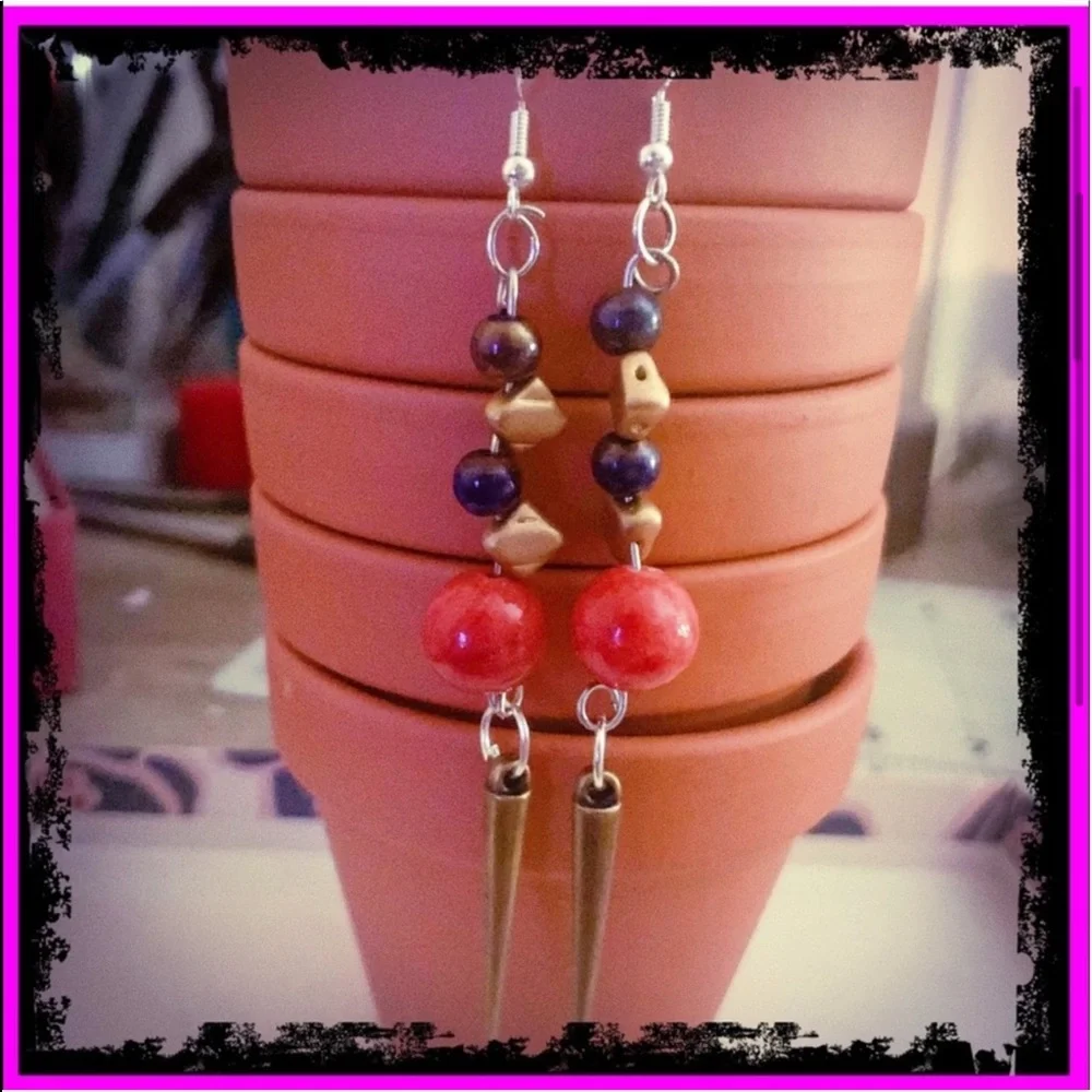 New Handmade S925 Sterling Silver Red Jasper & Iridescent Pyrite Earrings